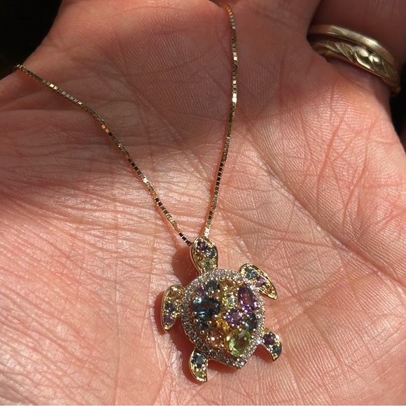 honolulu jewelry Jewelry - 14k Gold Turtle 🐢 Pendant Necklace w/ Gemstones and diamonds 14k chain
